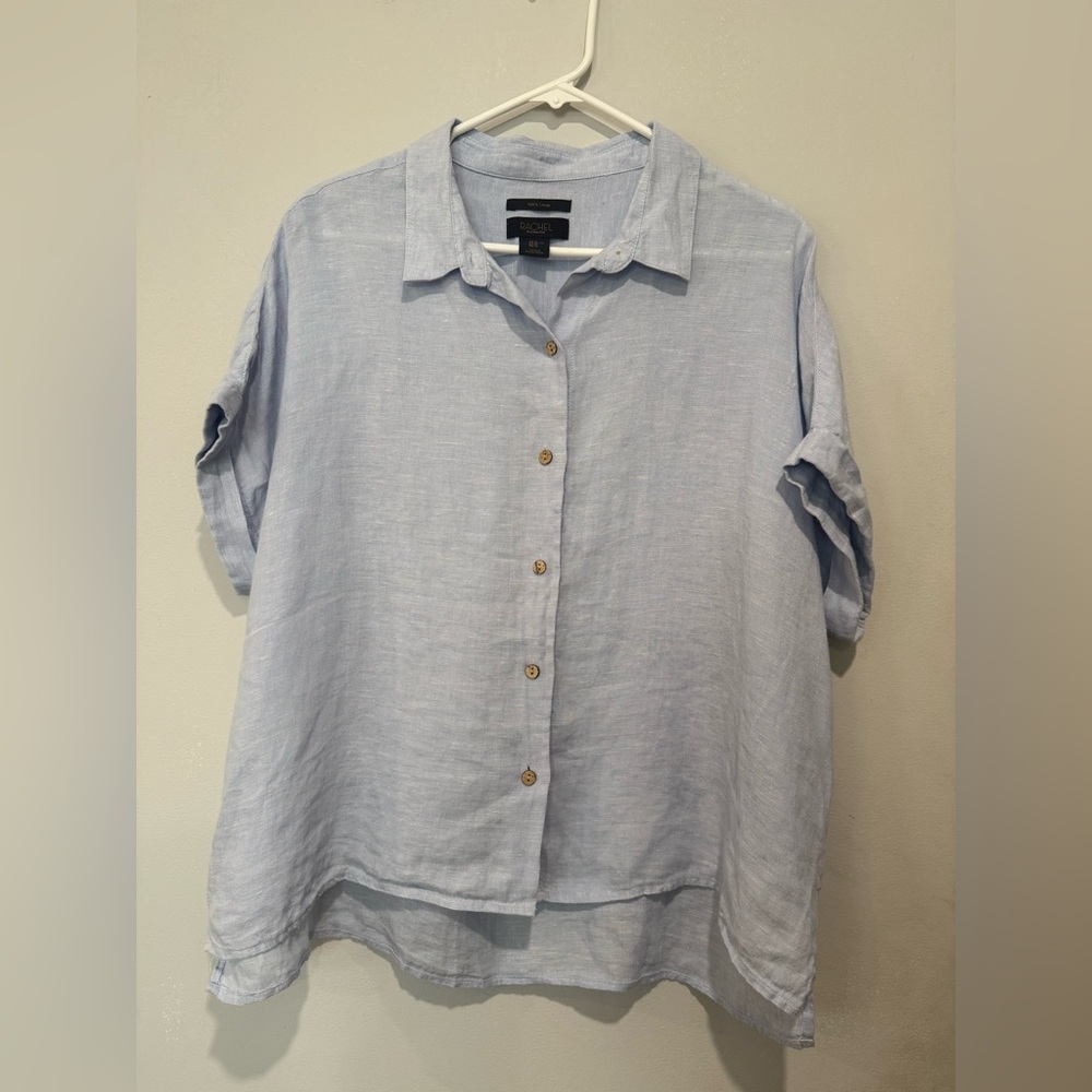 RACHEL Rachel Roy Sky Blue Linen Shirt - Picture 2 of 7